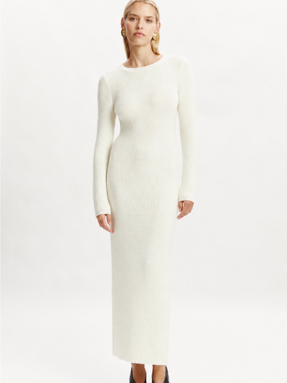 Bardot Kavala Knit Long-Sleeve Sweater Dress in Ivory